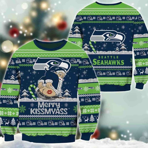 Seahawks Merry Kissmyass Santa Claus Ugly Christmas Sweater 2