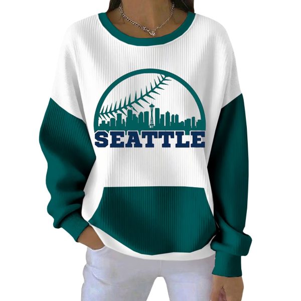 Seattle Baseball Print Ribbed Pit Striped Sweatshirt