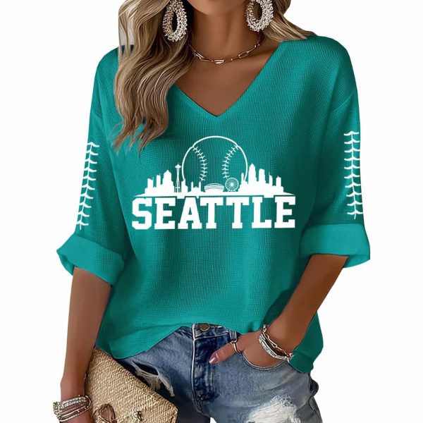Seattle Baseball Print Waffle Long Sleeve T Shirt 4