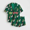 Six Seven Christmas Grnch Santa Satin Pajama Set