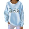 Snowman Casual Christmas Printed Blue Pit Striped Sweatshirt