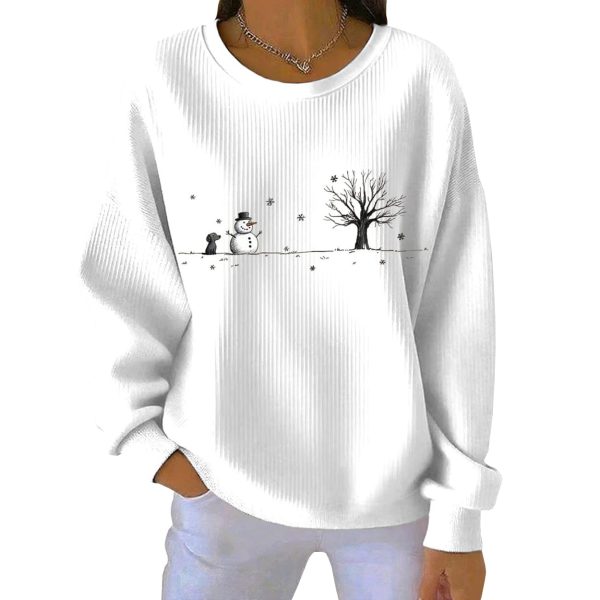 Snowman Dog Snowflake Round Neck Pit Striped Sweatshirt 2