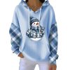 Snowman Merry Christmas Print Casual Blue Pit Striped Hoodie