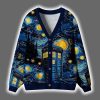 Starry Night Phone Booth Christmas Cardigan 2