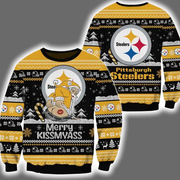 Steelers Merry Kissmyass Santa Claus Ugly Christmas Sweater