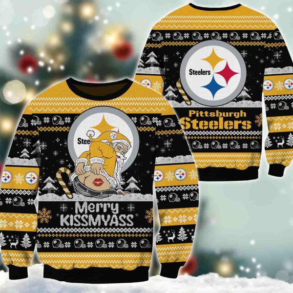 Steelers Merry Kissmyass Santa Claus Ugly Christmas Sweater 2