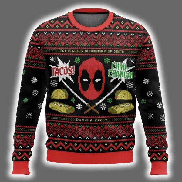 Tacos Chiki changa Deadpool Ugly Christmas Sweater 2