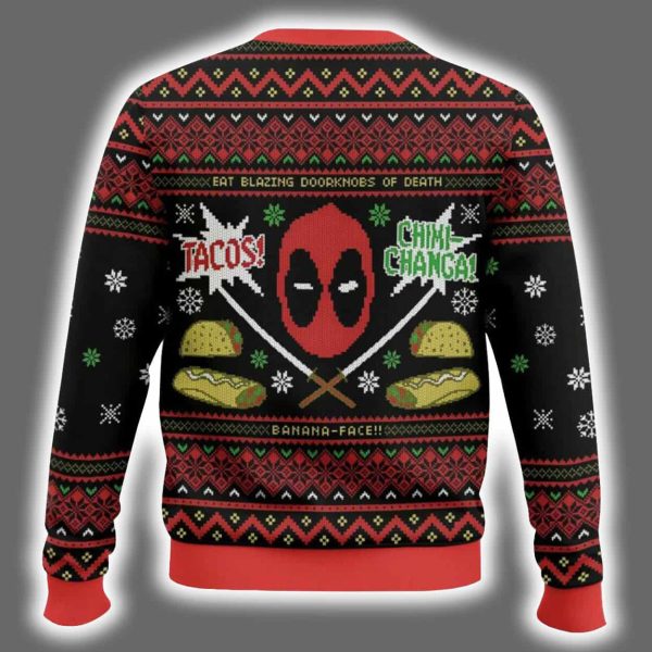 Tacos Chiki changa Deadpool Ugly Christmas Sweater 3