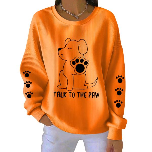 Talk To The Paws Funny Puppy Print Ribbed Pit Striped Sweatshirt 2