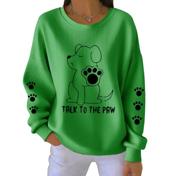 Talk To The Paws Funny Puppy Print Ribbed Pit Striped Sweatshirt 5