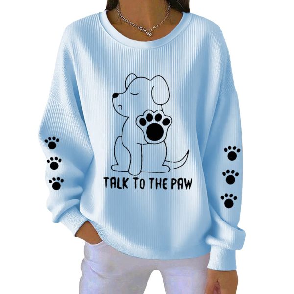Talk To The Paws Funny Puppy Print Ribbed Pit Striped Sweatshirt 6