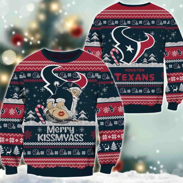 Texans Merry Kissmyass Santa Claus Ugly Christmas Sweater 2
