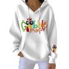 Thanksgiving Gobble Turkey Print Ribbed Pit Striped Hoodie