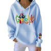 Thanksgiving Gobble Turkey Print Ribbed Pit Striped Hoodie 4