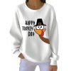 Thanksgiving Happy Turkey Day Print Ribbed Pit Striped Sweatshirt 2