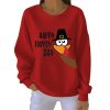 Thanksgiving Happy Turkey Day Print Ribbed Pit Striped Sweatshirt 3