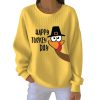 Thanksgiving Happy Turkey Day Print Ribbed Pit Striped Sweatshirt 4