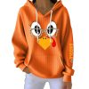 Thanksgiving Turkey Print Ribbed Pit Striped Hoodie
