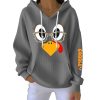 Thanksgiving Turkey Print Ribbed Pit Striped Hoodie 2