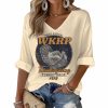 Thanksgiving Turkey Print Waffle V-Neck T-shirt