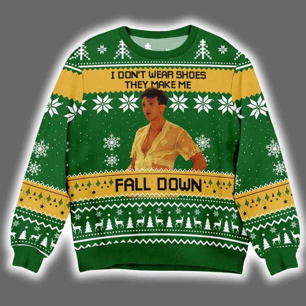 The Birdcage Agador Spartacus I Don't Wear Shoes They Make Me Fall Down Ugly Christmas Sweater
