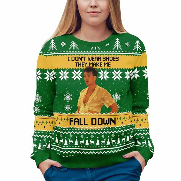 The Birdcage Agador Spartacus I Dont Wear Shoes They Make Me Fall Down Ugly Christmas Sweater 3