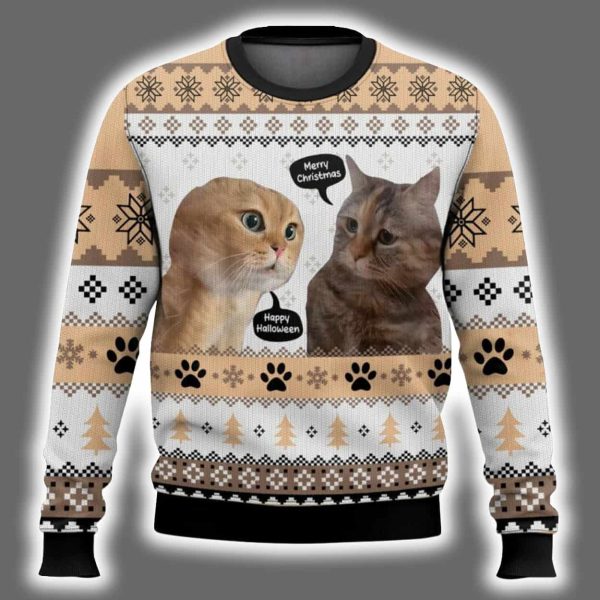 Two Cats Talking Meme Ugly Christmas Sweater 2