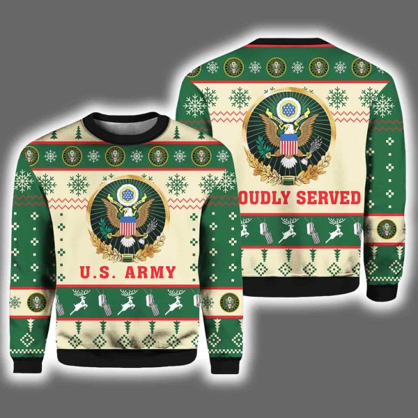 US Army Proudly Served Veterans Ugly Christmas Sweater