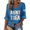 V-Neck Retro Aunt Tifa Floral Print Waffle T-Shirt