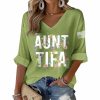 V Neck Retro Aunt Tifa Floral Print Waffle T Shirt 2