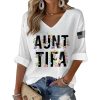V Neck Retro Aunt Tifa Floral Print Waffle T Shirt 4