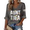 V Neck Retro Aunt Tifa Floral Print Waffle T Shirt 5