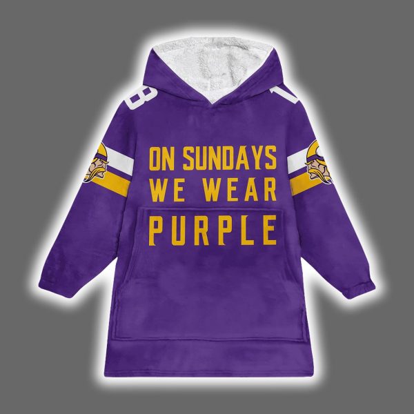 Vikings On Sundays We Wear Purple Justin Jefferson 18 Blanket Hoodie 2