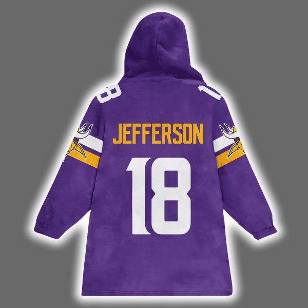 Vikings Purple Reign Justin Jefferson 18 Blanket Hoodie 3