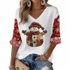 Vintage Christmas Snowman Waffle V-Neck Long Sleeve T-shirt