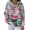 Vintage Pastel Santa Print Casual Christmas Pit Striped Sweatshirt