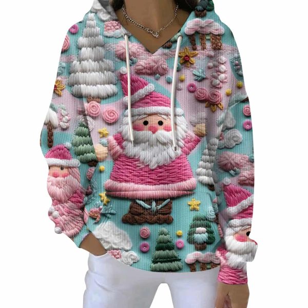 Vintage Pastel Santa Print Casual Christmas Pit Striped Sweatshirt