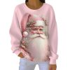 Vintage Pink Christmas Santa Claus Print Casual Sweatshirt