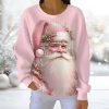 Vintage Pink Christmas Santa Claus Print Casual Sweatshirt 2
