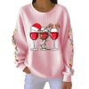 Wine Glass With Santa Hat Print Casual Christmas Pit Striped Sweatshirt 3