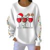 Wine Glass With Santa Hat Print Casual Christmas Pit Striped Sweatshirt 4