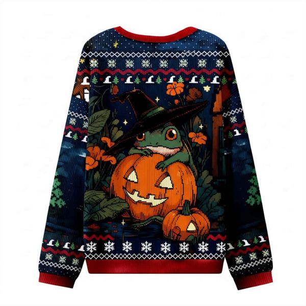 Witch Frog And Pumpkins Ugly Christmas Sweater1