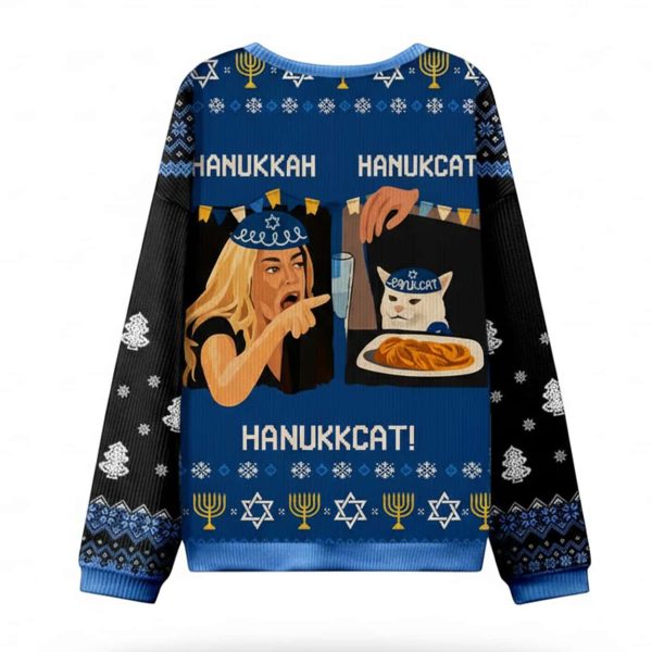 Woman Yelling At A Cat Hanukkcats Ugly Christmas Sweater1
