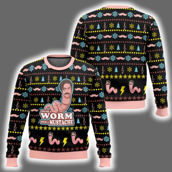 Worm With A Mustache James Kennedy Ugly Christmas Sweater