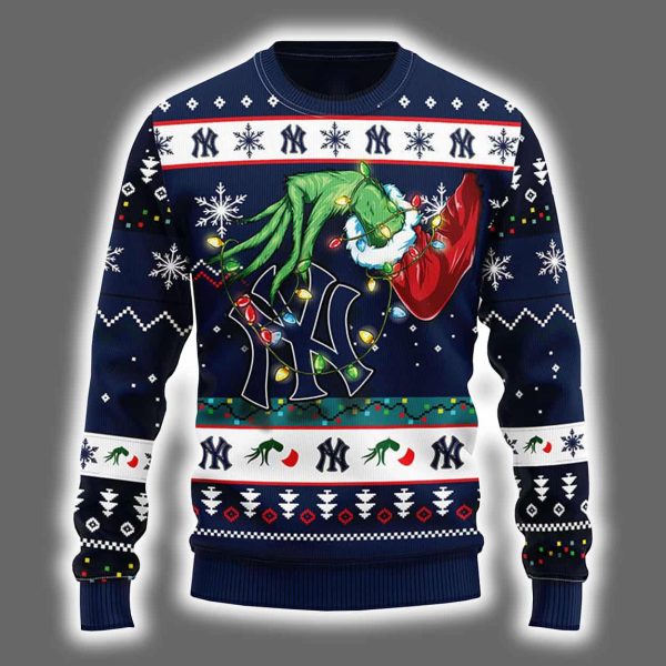 Yankees Grnch Hand Ugly Christmas Sweater 2