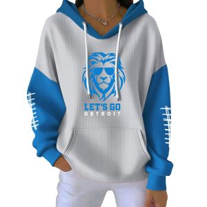 Let's Go Detroit Football Print Ribbed Pit Striped Hoodie