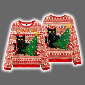 Black Cat Destroys Christmas Tree Ugly Christmas Sweater