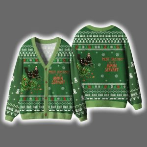 Funny Cat Merry Christmas To My Human Servant Christmas Cardigan