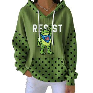 Portland Frog Resist Print Ribbed Pit Striped Hoodie