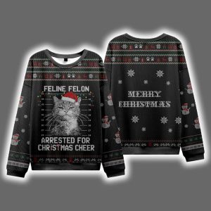 Cat Feline Felon Arrested For Christmas Cheer Ugly Christmas Sweater